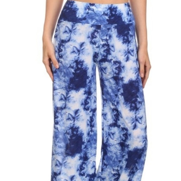 shosho Pants - NWT:SHOSHO S/M BLUE Tie Dye Damask Fashion  Wide Leg  Palazzo Pants